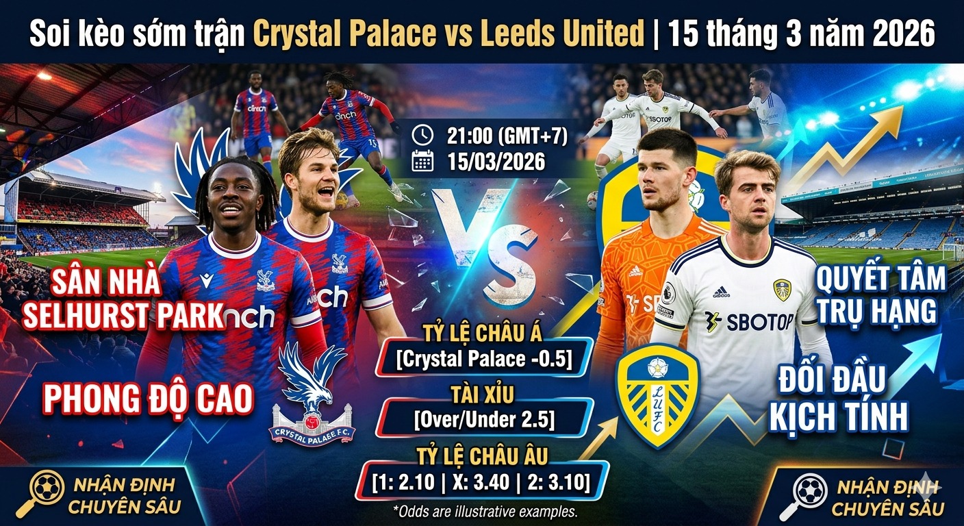 Soi kèo sớm trận Crystal Palace vs Leeds United | 15 tháng 3 năm 2026