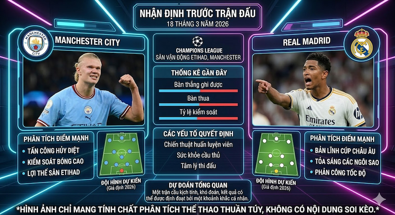 Phân tích thông tin trước trận Man City vs Real Madrid