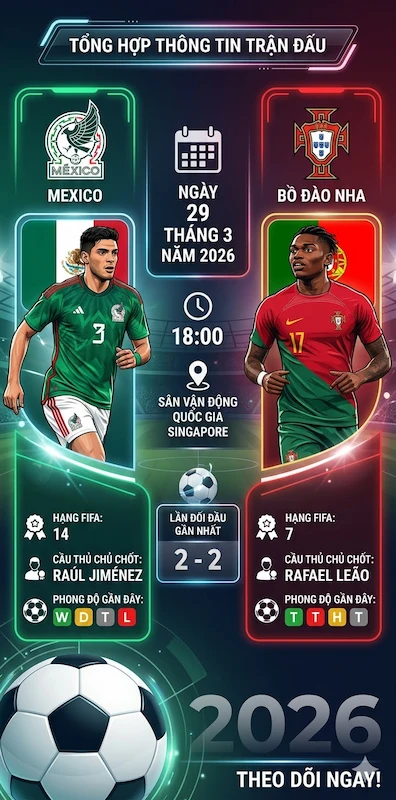 Soi kèo Mexico vs Bồ Đào Nha 29/03/2026 – Kịch bản cởi mở, Bồ Đào Nha nhỉnh hơn